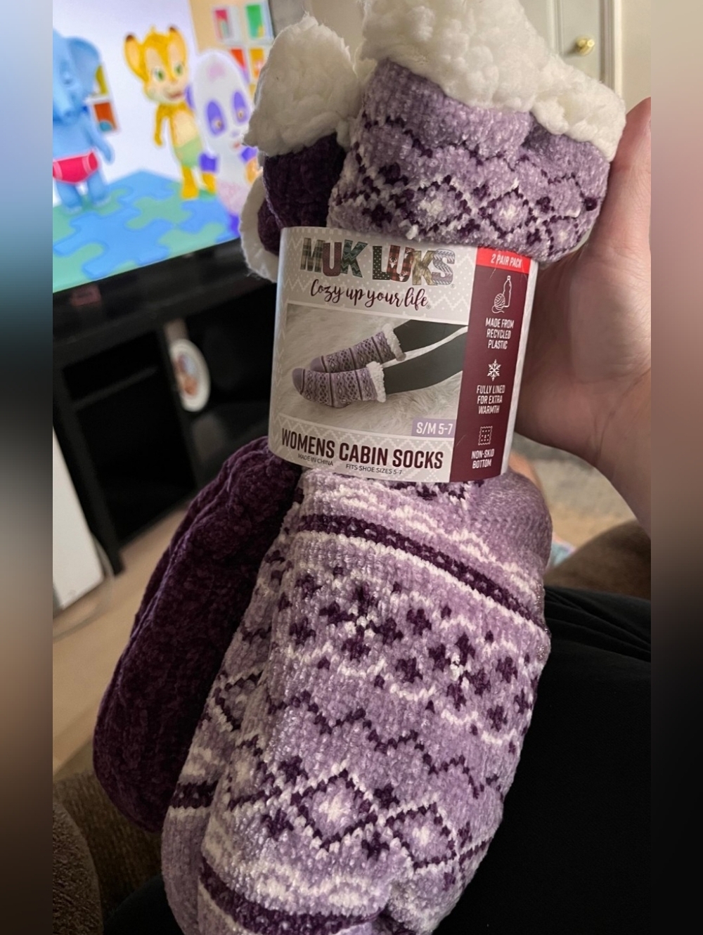 Muk Luks Women's Purple Patterned Cabin Socks - Lavender & Deep Purple Size S/M